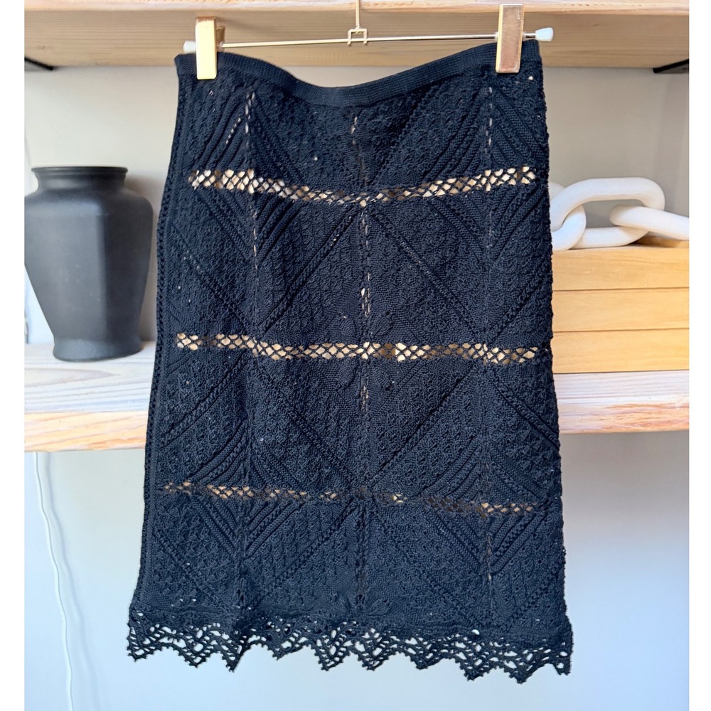 Chanel 04S Black Pointelle Knit Lace Hem Skirt P23323V01585 Size 38 - Picture 4 of 7